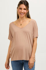 Beige Short Dolman Sleeve V-Neck Maternity Top