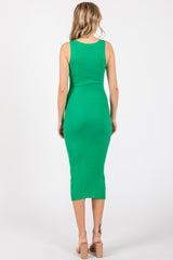 Green Sleeveless Ribbed Midi Dress