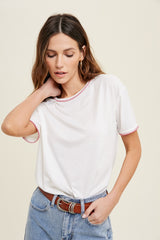 Ivory Embroidered Stitch Short Sleeve Top