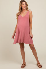 Mauve Ribbed Sleeveless Front Seam Maternity Dress