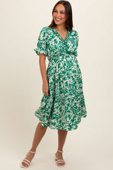 Green Ruffle Trim Tiered Maternity Dress