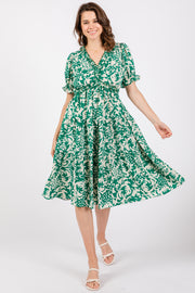 Green Ruffle Trim Tiered Dress