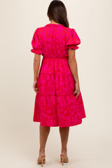 Fuchsia Print Ruffle Trim Tiered Maternity Dress