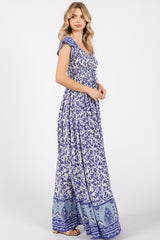 Blue Floral Off Shoulder Maxi Dress