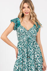 Green Floral Off Shoulder Smocked Maxi Dress