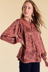 Rust Frilled Floral Blouse