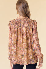 Mustard Smocked York Floral Blouse