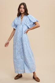 Sky Floral Print Smock Detail Maxi Dress