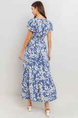 Blue Textured Ruffle Detailed Dress