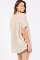 Beige Drawstring Dolman Sleeve Top