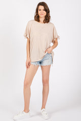 Beige Drawstring Dolman Sleeve Top