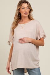 Beige Drawstring Dolman Sleeve Maternity Top