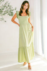 Green Contrast Gauze Eyelet Lace Detail Maxi Dress