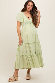 Sage Crochet Lace Tiered Ruffle Maternity Maxi Dress