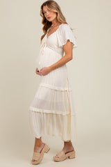 Cream Crochet Lace Tiered Ruffle Maternity Maxi Dress