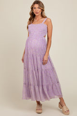 Lavender Floral Open Back Maternity Maxi Dress