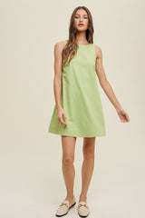 Lime Cotton Linen A-Line Mini Dress