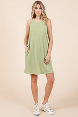 Sage Ribbed Sleeveless Pocketed Dress