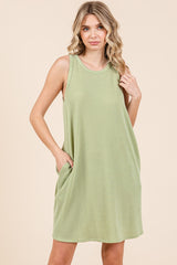 Sage Ribbed Sleeveless Pocketed Dress