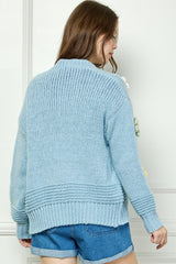 Blue Fluffy Flower Pom Pom Cardigan