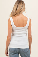 White Sleeveless Ribbed Square Neck Maternity Top