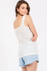 White Sleeveless Ribbed Square Neck Top