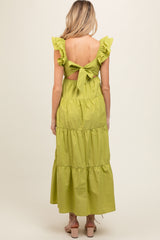 Lime Flutter Sleeve Tiered Maternity Maxi Dress