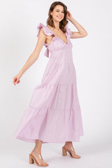 Lavender Flutter Sleeve Tiered Maxi Dress