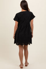 Black Eyelet Button Front Short Sleeve Maternity Dress