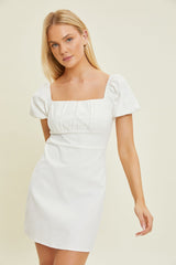 Ivory Ruched Bust Tie Back Mini Dress