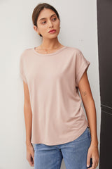 Beige Rolled Cuff Sleeve Top