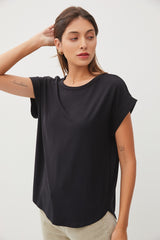 Black Rolled Cuff Sleeve Top