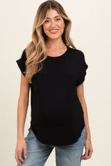 Black Rolled Cuff Sleeve Maternity Top