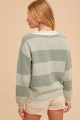 Sage Crew Neck Oversized Two-Tone Stripe Sweater