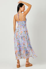 Lavender Mix Printed Long Tiered Dress