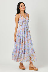 Lavender Mix Printed Long Tiered Dress