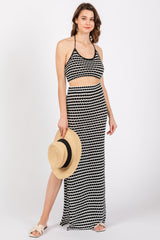 Black Striped Crochet Crop Maternity Swimsuit Cover Up Set