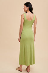 Light Olive Knit Deep V-Neck Maxi Dress