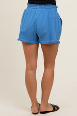 Blue Drawstring Fringe Hem Maternity Shorts