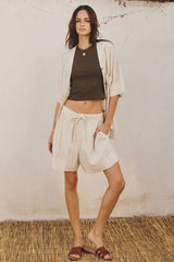 Oatmeal Linen Blend Relaxed Shirt And Shorts Set