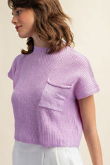 Lavender Drop Shoulder Rib-Knit Sweater Top