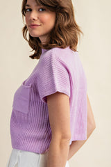 Lavender Drop Shoulder Rib-Knit Sweater Top