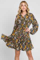 Marigold/Black Floral Flare Dress