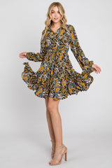 Marigold/Black Floral Flare Dress