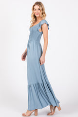 Light Blue Smocked Ruffle Hem Maxi Dress