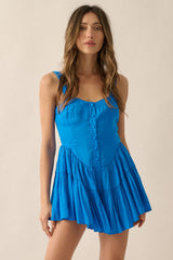 Blue Sweetheart Solid Woven Romper