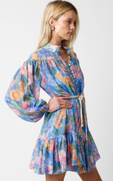 Blue Floral Sash Tie Dress