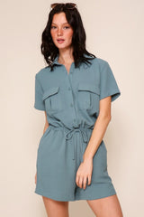 Green Button Down Romper