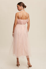 Blush Paper Bag Frill Tulle Maxi Dress