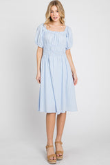 Blue Solid Textured Dress W/ Elastic Details